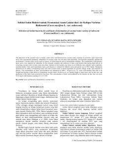 Seleksi Isolat Bakteri untuk Fermentasi Asam Laktat dari Air Kelapa