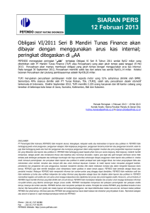 Mandiri Tunas Finance Press Release, Feb 12, 2013