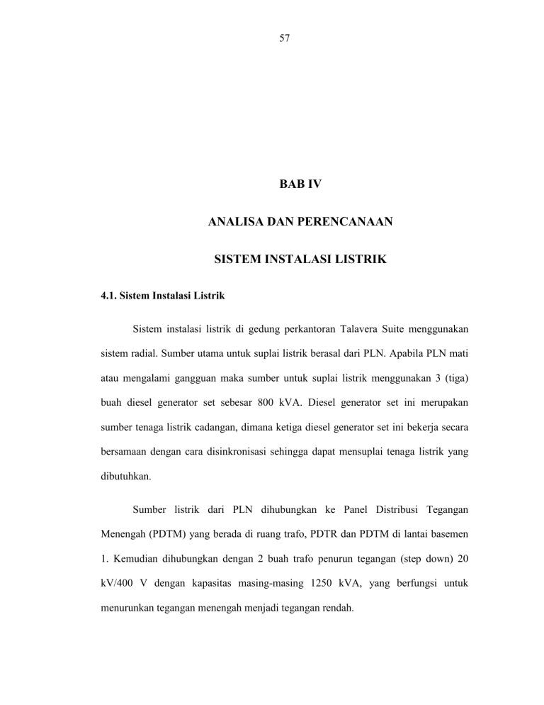 BAB IV ANALISA DAN PERENCANAAN SISTEM INSTALASI LISTRIK
