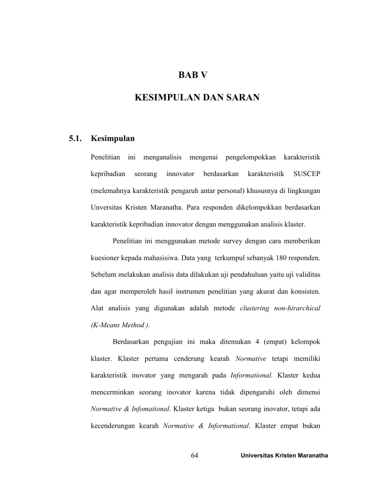 Bab V Kesimpulan Dan Saran - Repository Maranatha