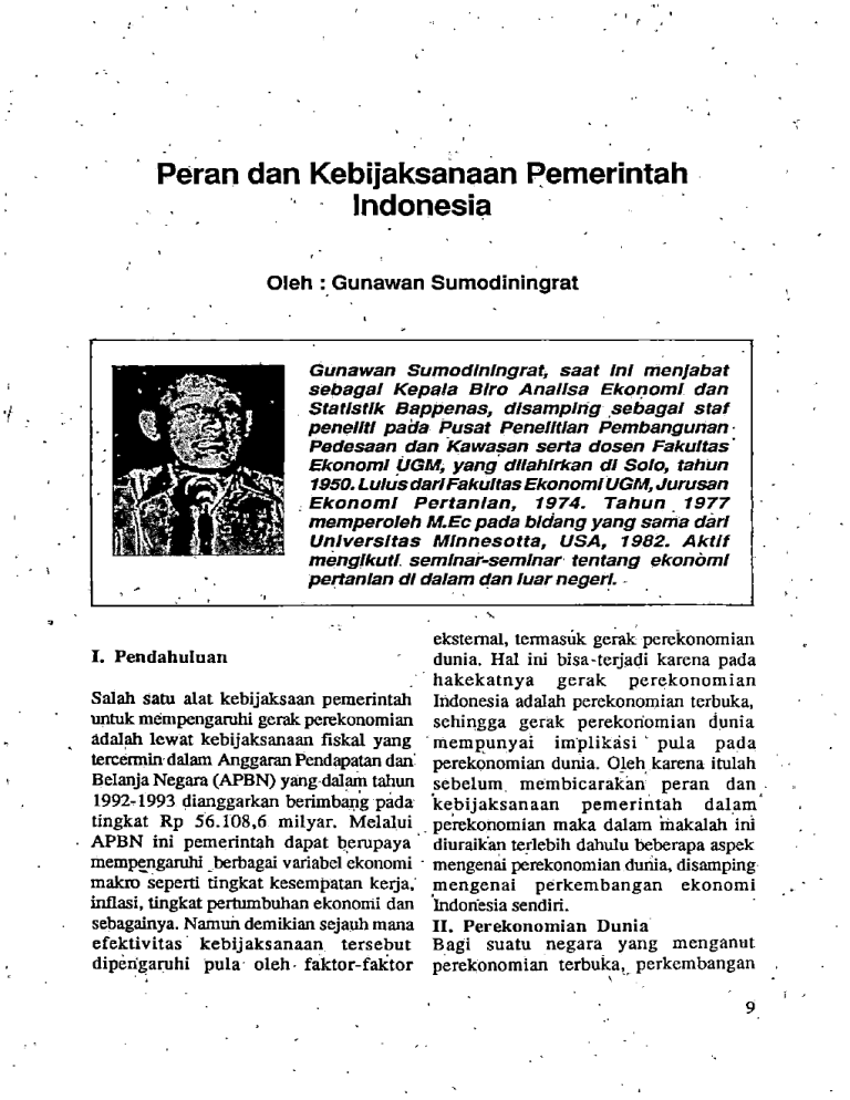 Peran Dan Kebijaksanaan Pemerintah