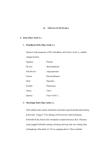 II. TINJAUAN PUSTAKA A. Sirih ( Piper bettle L.) 1. Klasifikasi Sirih