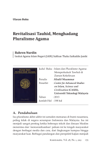 Revitalisasi Tauhid, Menghadang Pluralisme Agama