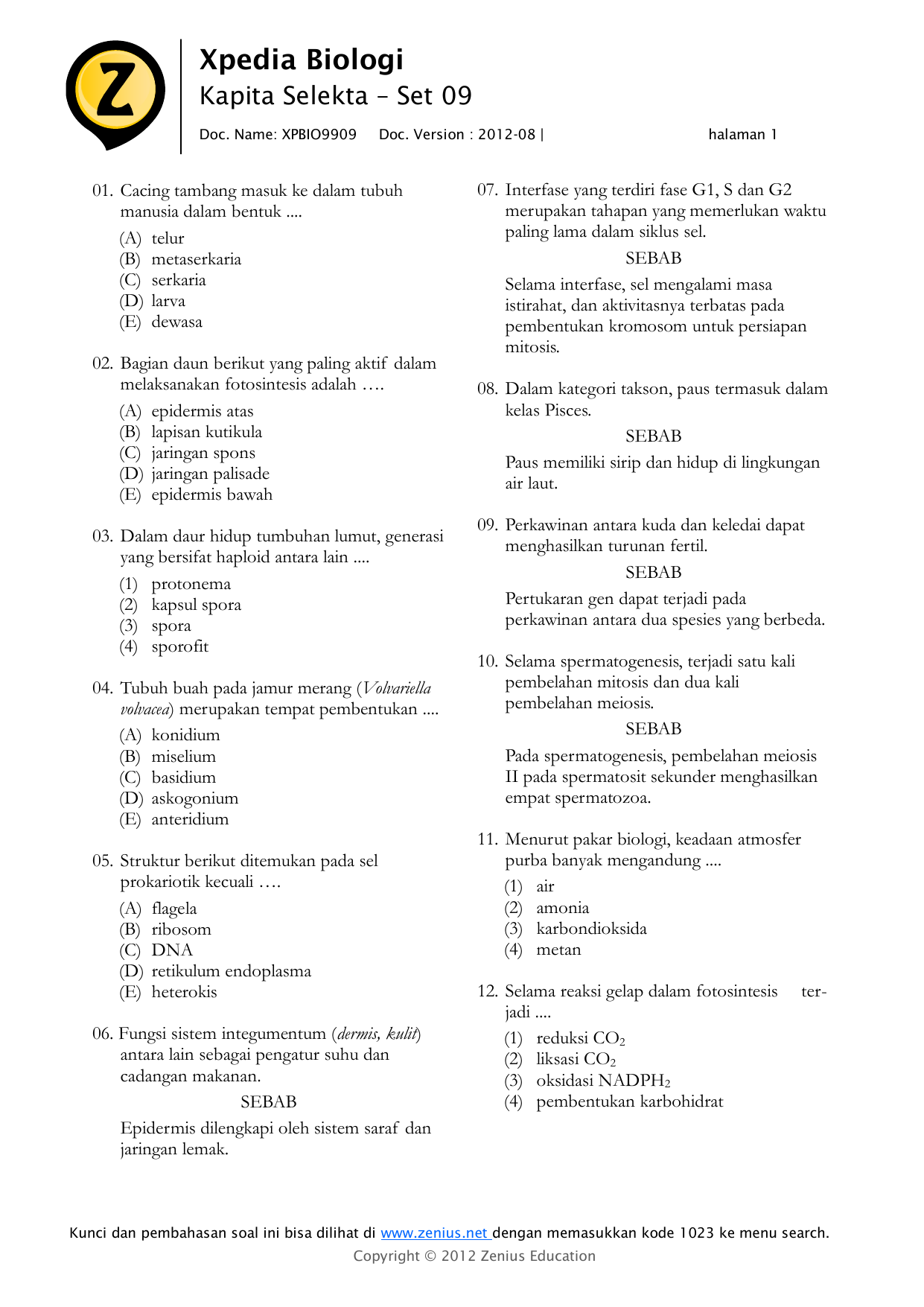 Soal Pembelahan Sel Kelas 12 Zenius - Senang Belajar