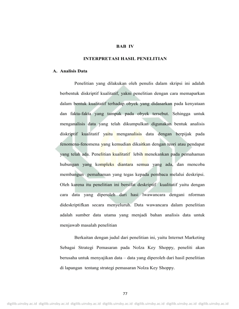 BAB IV INTERPRETASI HASIL PENELITIAN A. Analisis Data