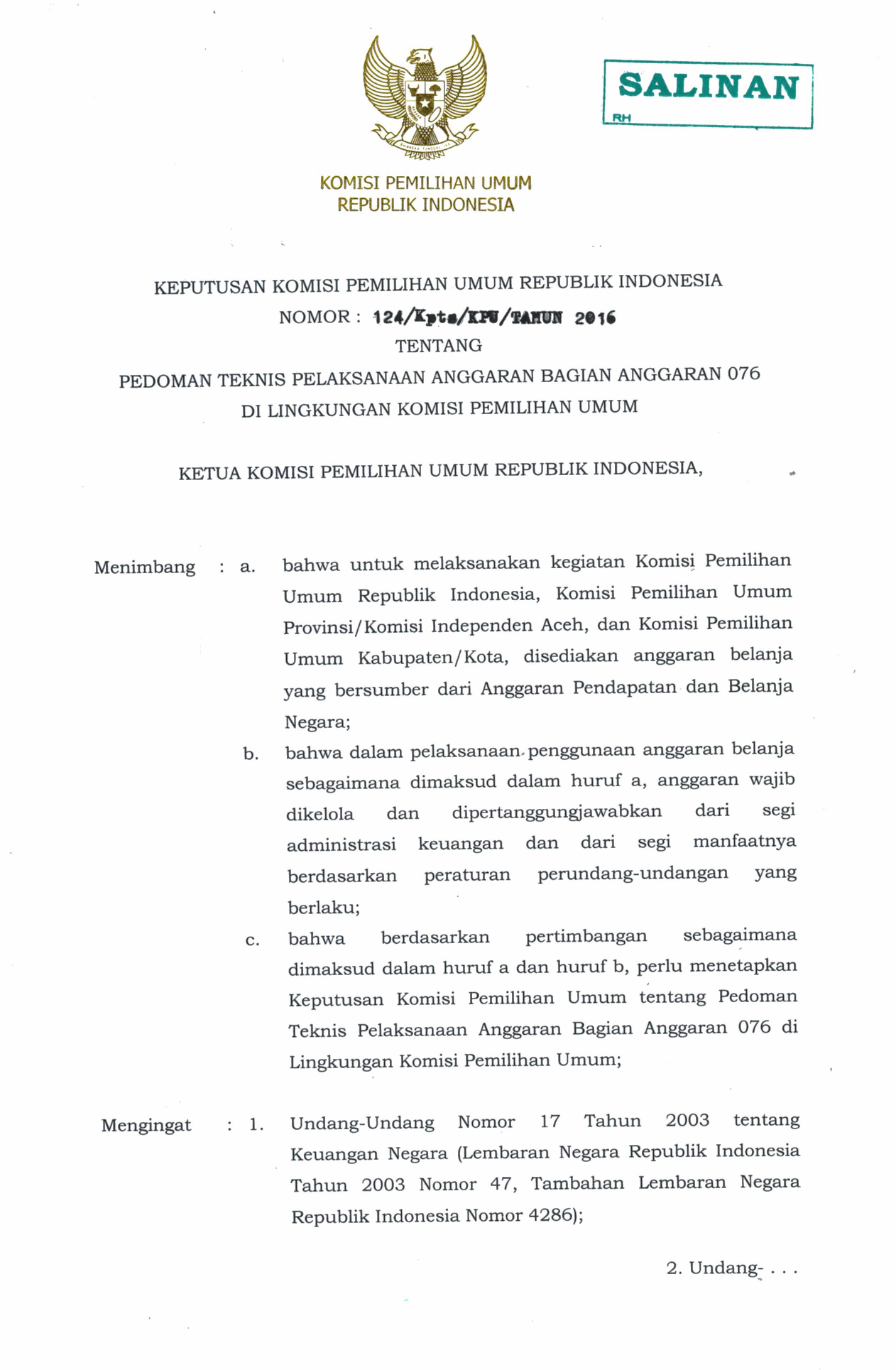 Undang Undang Nomor Perbendaharaan Negara 1 Tahun Lembaran 2004 tentang Negara Republik Indonesia Tahun 2004 Nomor 5 Tambahan Lembaran Negara Republik