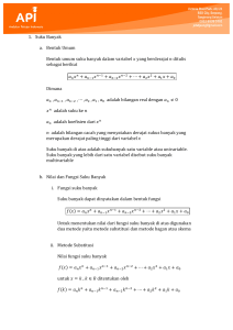 1. Suku Banyak a. Bentuk Umum Bentuk umum suku banyak dalam