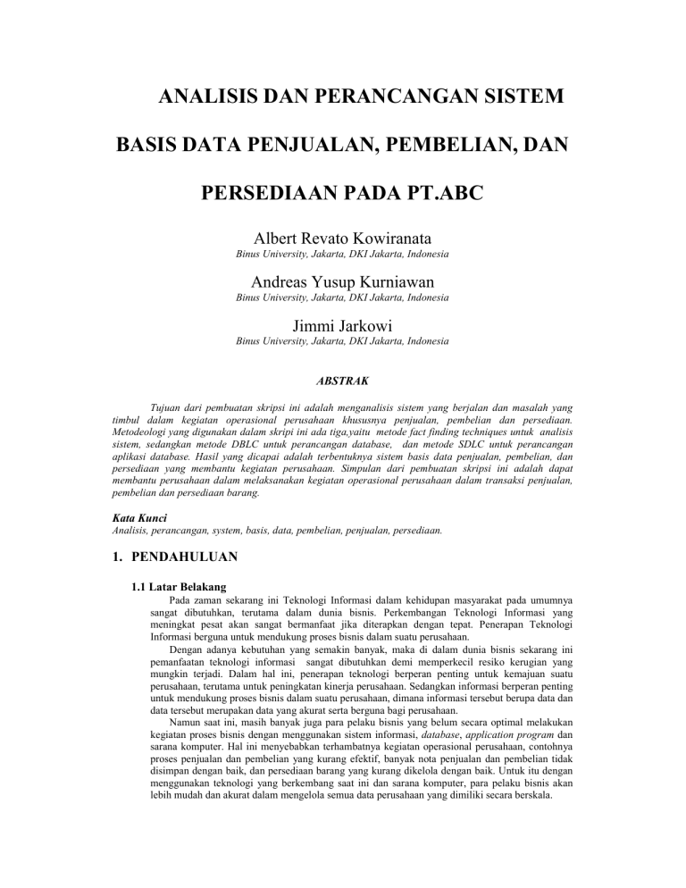 Analisis Dan Perancangan Sistem Basis Data 0856