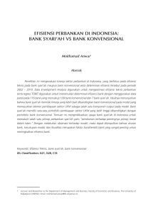 EfisiEnsi PErbankan di indonEsia: bank syari`ah vs bank konvEnsional