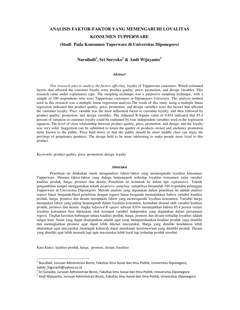 ANALISIS FAKTOR-FAKTOR YANG MEMENGARUHI LOYALITAS