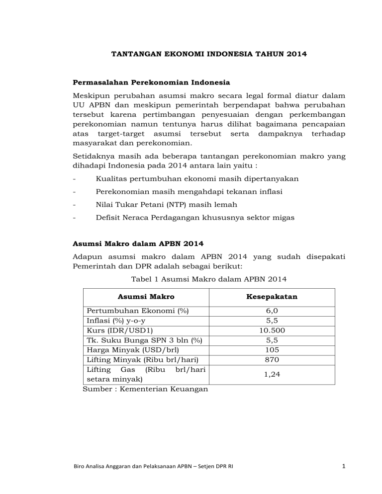 TANTANGAN EKONOMI INDONESIA TAHUN 2014