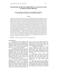 separation of metals from spent catalysts waste by