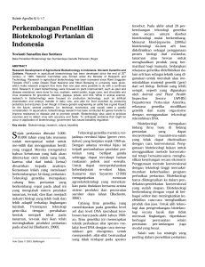 Perkembangan Penelitian Bioteknologi Pertanian di Indonesia