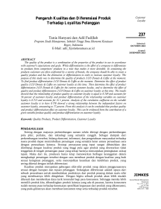 Pengaruh Kualitas dan Diferensiasi Produk