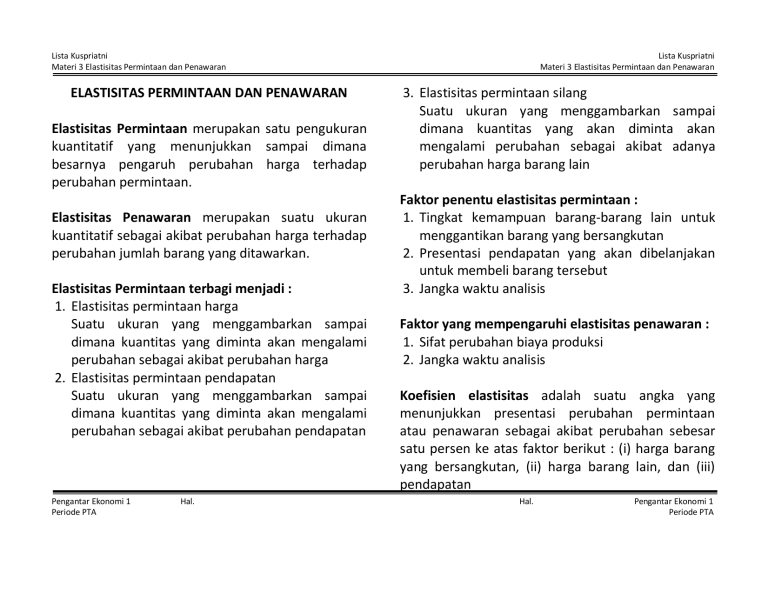 ELASTISITAS PERMINTAAN DAN PENAWARAN