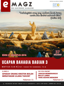 Selasa, 23 Agustus 2016 DAMAI SEJATI (Bacaan: Matius 5:9)