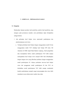 V. SIMPULAN, IMPLIKASI DAN SARAN 5.1 Simpulan Berdasarkan