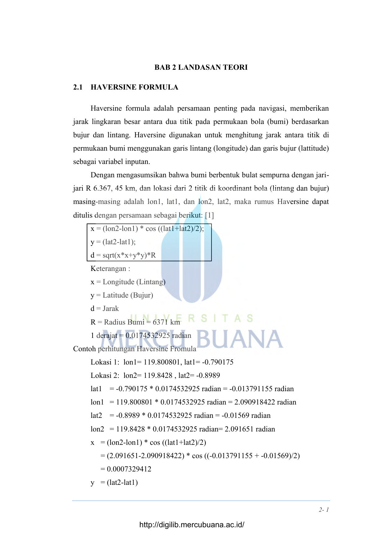 Bab 2 Landasan Teori 2 1 Haversine Formula Haversine