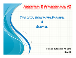 tipe data, konstanta,variabel ekspresi algoritma