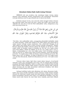 Memahami Makna Hadis-hadis Toleransi