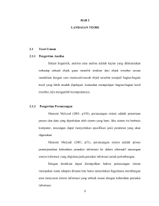 8 BAB 2 LANDASAN TEORI 2.1 Teori Umum 2.1.1 Pengertian