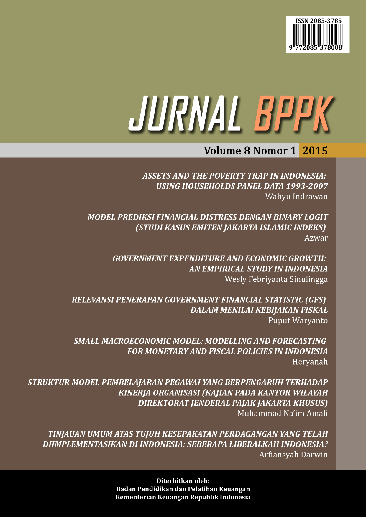 JURNAL BPPK ISSN 2085 3785 Volume 8 Nomor 1 2015 halaman 1 140 Jurnal BPPK merupakan publikasi ilmiah yang berisi tulisan yang diangkat dari hasil