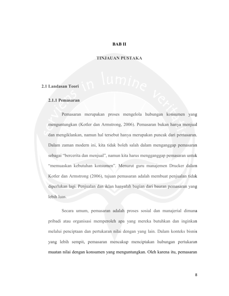 BAB II TINJAUAN PUSTAKA 2.1 Landasan Teori 2.1.1 Pemasaran