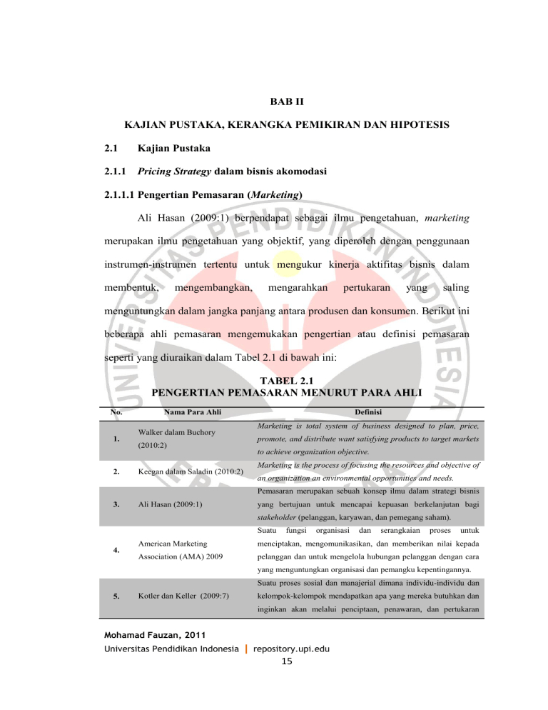 15 BAB II KAJIAN PUSTAKA, KERANGKA PEMIKIRAN DAN