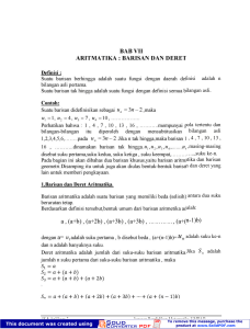BAB VII ARITMATIKA : BARISAN DAN DERET a , (a+b) , (a+2b) , (a+