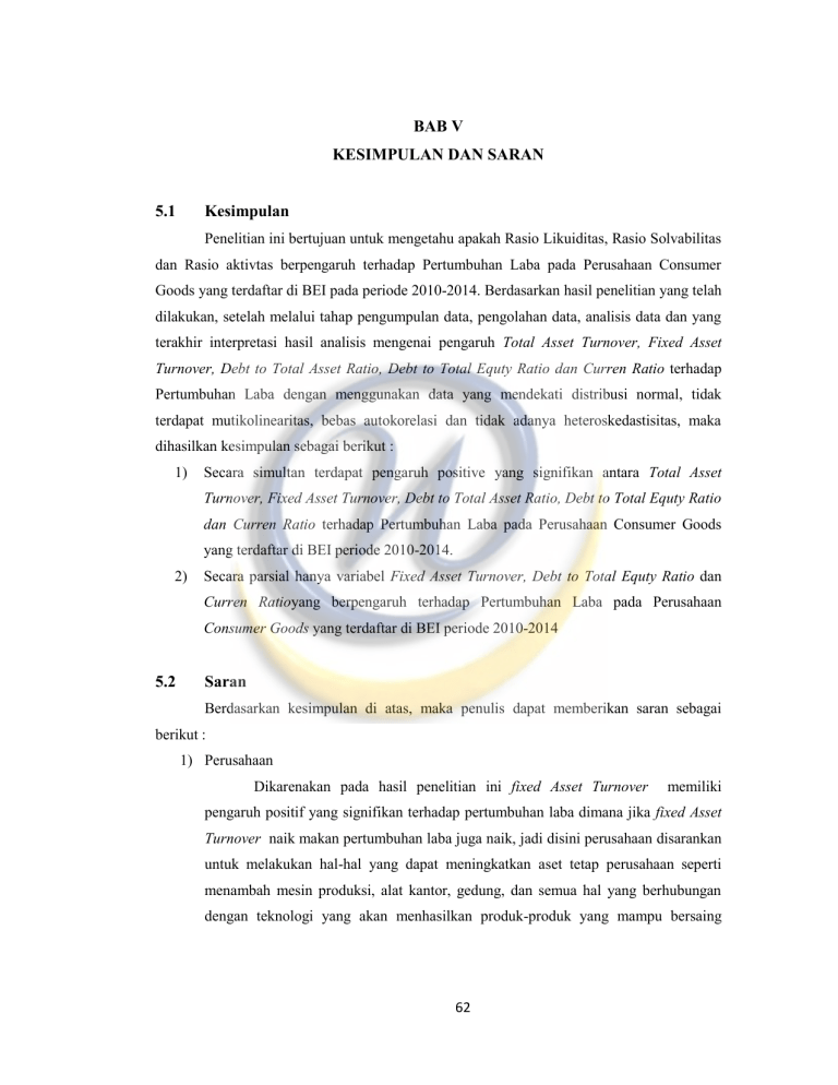 BAB V KESIMPULAN DAN SARAN 5.1 Kesimpulan 5.2 Saran