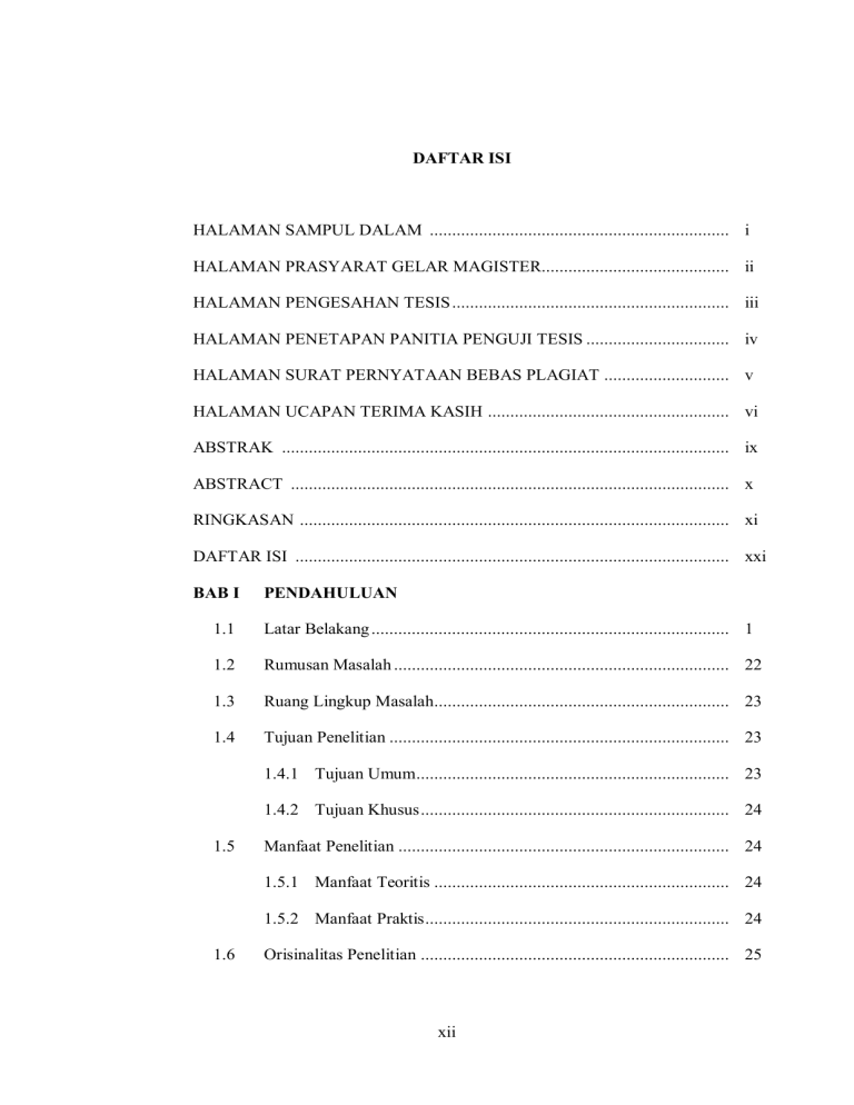 Xii Daftar Isi Halaman Sampul Dalam