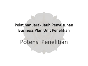 Pelatihan Jarak Jauh Penyusunan Business Plan Unit Penelitian