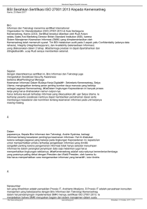 BSI Serahkan Sertifikasi ISO 27001:2013 Kepada Kemensetneg