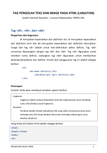 TAG PENGOLAH TEKS DAN IMAGE PADA HTML (LANJUTAN) Tag