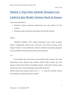 Tipe Data Abstrak Dinamis List, LinkList dan Model Antrian Stack