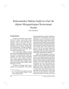 Rekonstruksi Makna Sadd Az-Zari`ah dalam Mengantisipasi