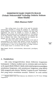 Perspektif Baru Fiqih Pluralis Telaah Dekonstruktif terhadaf Doktrin