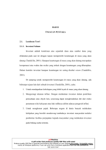 BAB II TNJAUAN PUSTAKA 2.1. Landasan Teori 2.1.1. Investasi