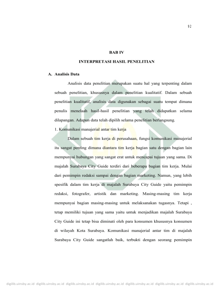 BAB IV INTERPRETASI HASIL PENELITIAN A. Analisis Data