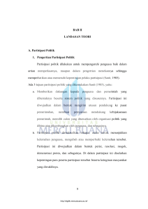 9 BAB II LANDASAN TEORI A. Partisipasi Politik 1. Pengertian