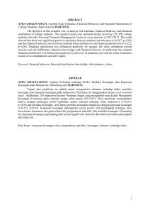 1 ABSTRACT AFRA GHALIYAHATI. Analysis Risk Tolerance