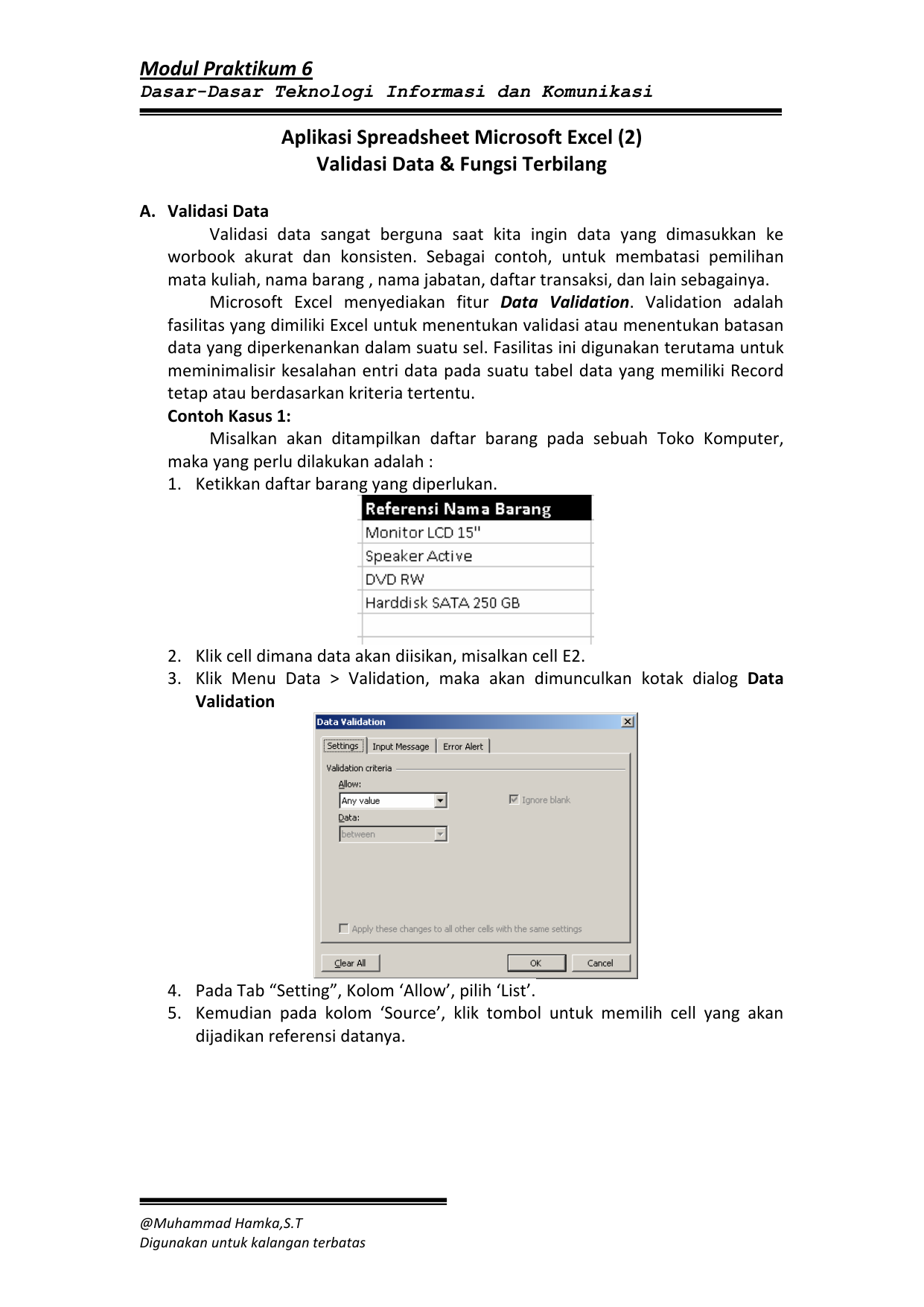 Modul Praktikum 6 Aplikasi Spreadsheet Microsoft Excel 2