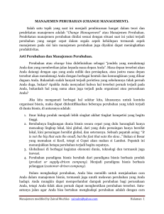 MANAJEMEN PERUBAHAN (CHANGE MANAGEMENT). Salah satu