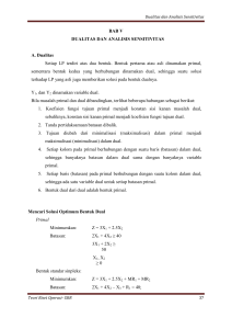 BAB V DUALITAS DAN ANALISIS SENSITIVITAS A. Dualitas Setiap