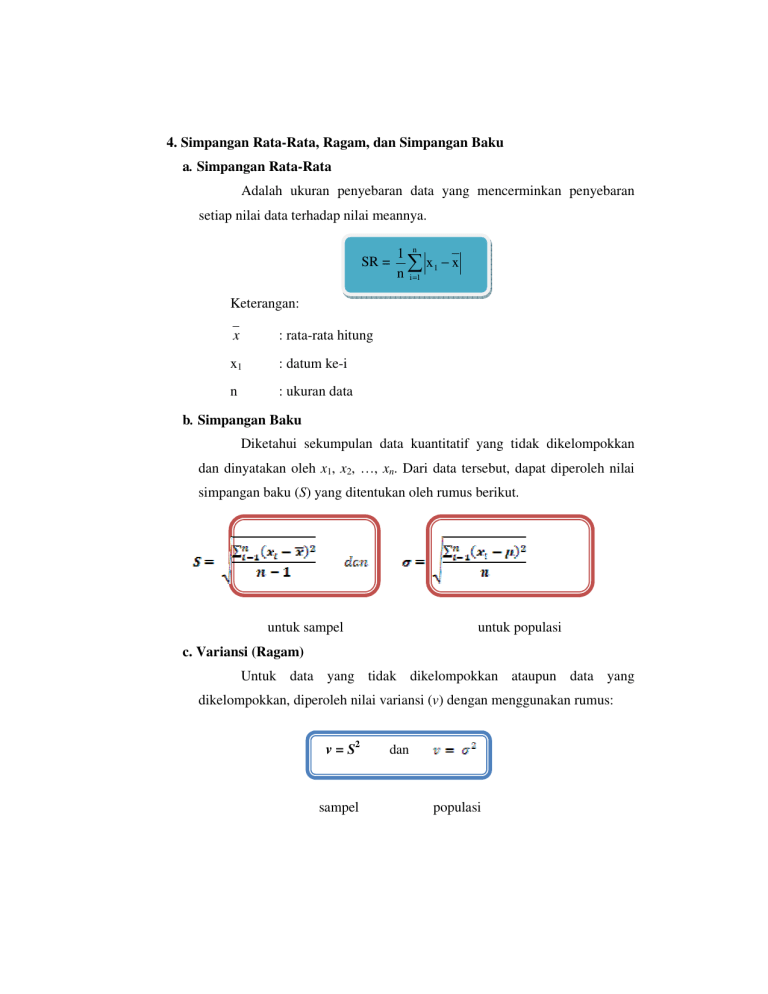 4 Simpangan Rata Rata Ragam Dan Simpangan Baku A