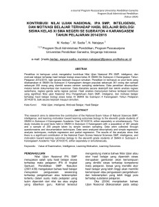 kontribusi nilai ujian nasional ipa smp, inteligensi, dan