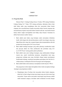 BAB II Landasan Teori 2.1. Pengertian Bank Menurut Pasal 1