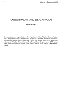 Potensi Limbah Tahu sebagai Biogas