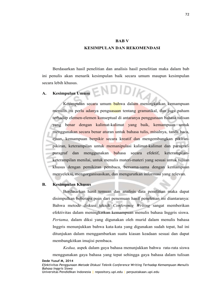 BAB V KESIMPULAN DAN REKOMENDASI