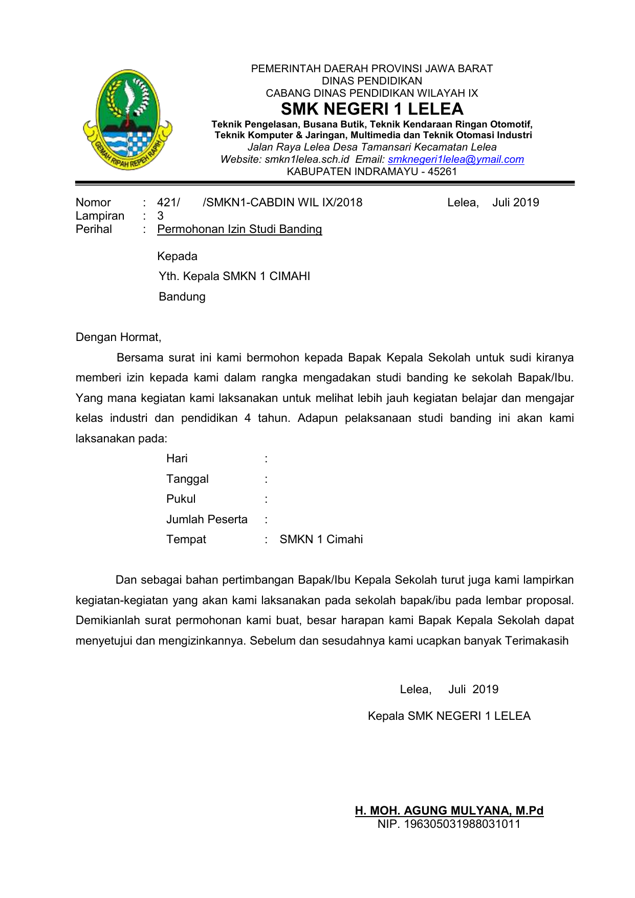 Surat Studi Banding Ke Objek Wisata Tempat Wisata Indonesia